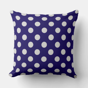 Large retro dots - grey and navy throw pillow
