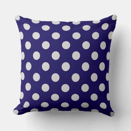 Large retro dots _ grey and navy throw pillow