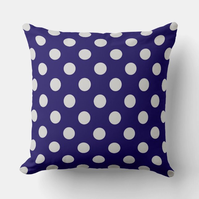 Large retro dots - grey and navy throw pillow (Front)