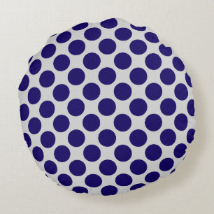 Large retro dots - grey / gray and navy round pillow