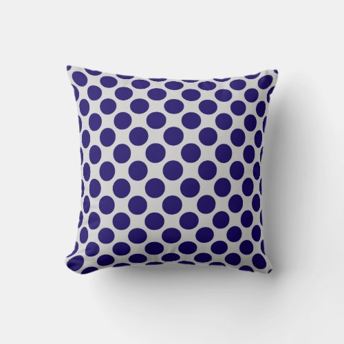 Large retro dots _ grey  gray and navy throw pillow
