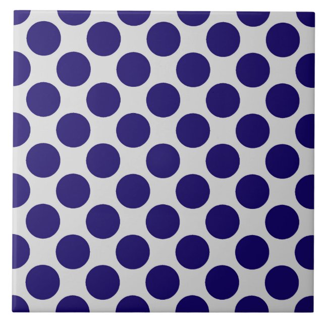 Large retro dots - navy and grey / gray ceramic tile (Front)