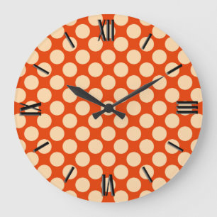 Large retro dots - pale orange and mandarin clock
