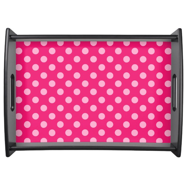 Large retro dots - pink on a hot pink background serving tray (Front)