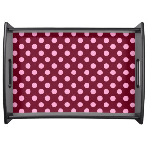 Large retro dots - pink on burgundy serving tray