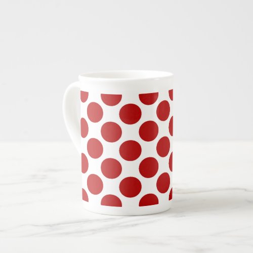 Large retro dots _ red and white bone china mug