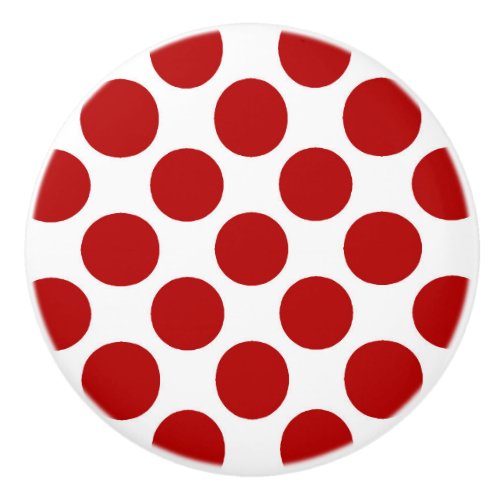 Large retro dots _ red and white ceramic knob