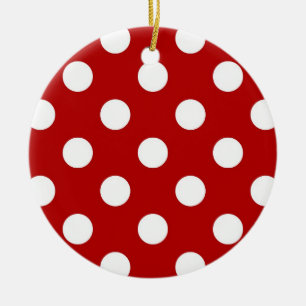 Large retro dots - red and white ceramic ornament