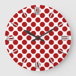 Large retro dots - red and white clock