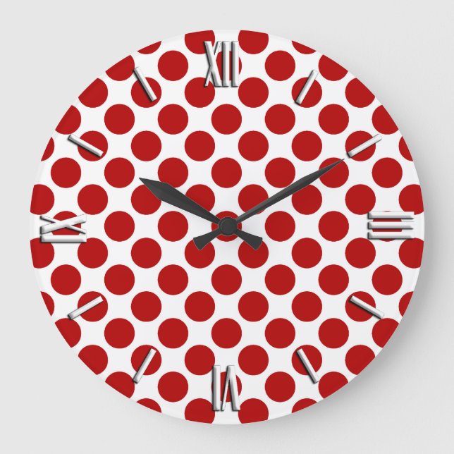 Large retro dots - red and white clock (Front)