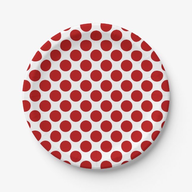 Large retro dots - red and white paper plates (Front)