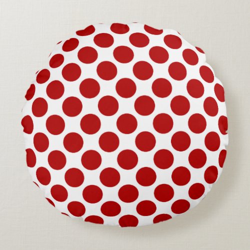 Large retro dots _ red and white round pillow