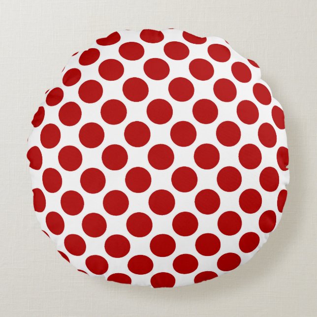 Large retro dots - red and white round pillow (Front)