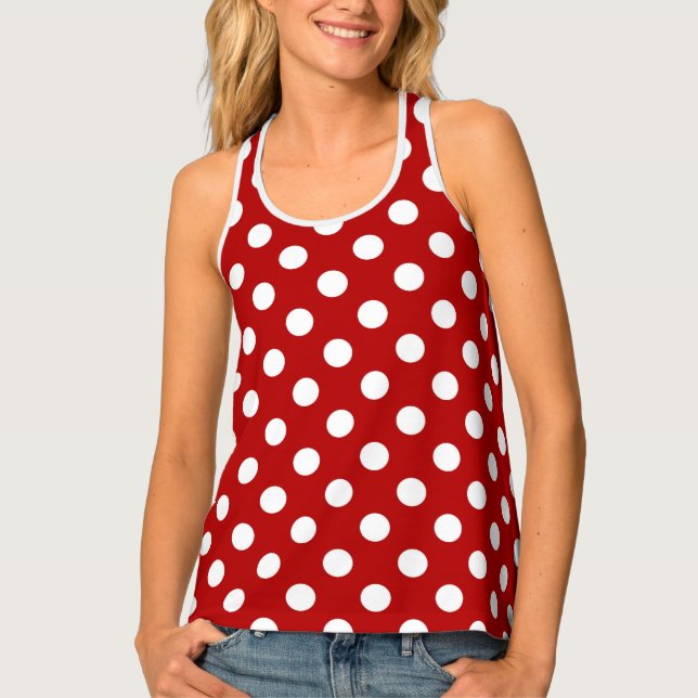 Large retro dots - red and white tank top (Front)