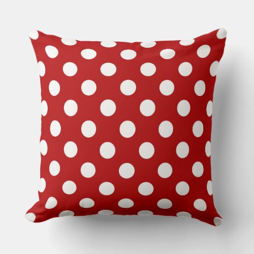 Large retro dots _ red and white throw pillow