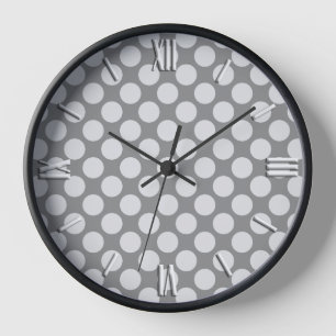 Large retro dots - shades of grey / gray clock