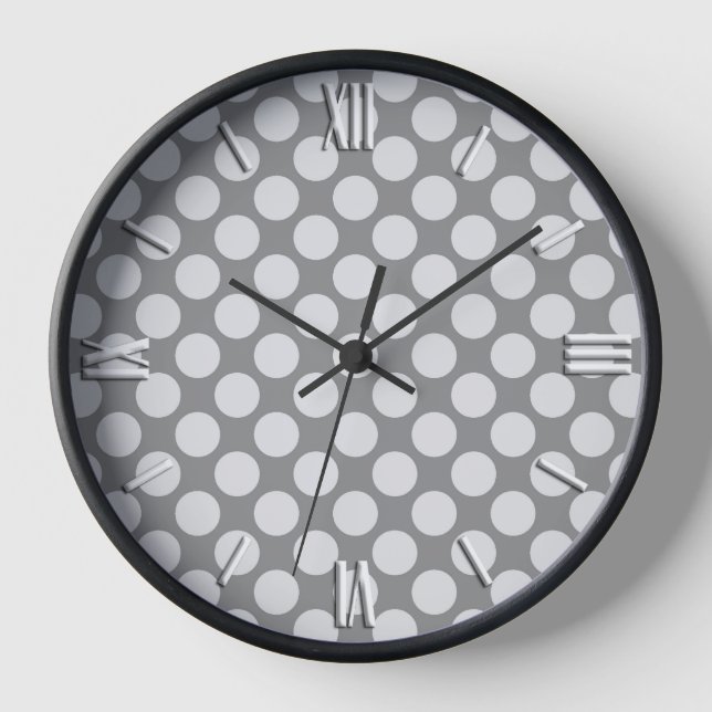 Large retro dots - shades of grey / gray clock (Front)
