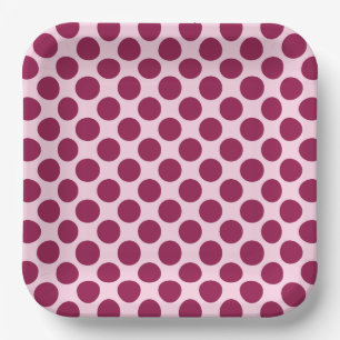 Large retro dots - shell pink and burgundy paper plates