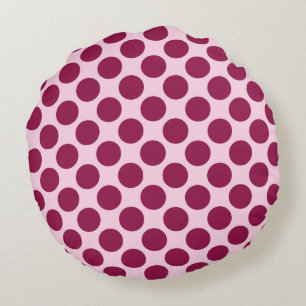 Large retro dots - shell pink and burgundy round pillow