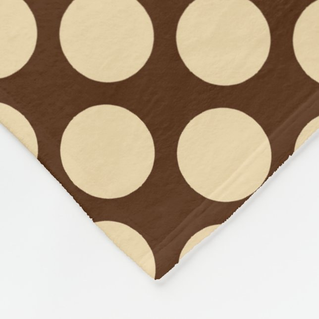 Large retro dots - tan and chocolate brown fleece blanket (Corner)