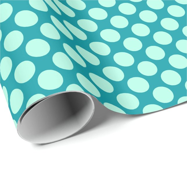 Large retro dots - turquoise and aqua wrapping paper (Roll Corner)
