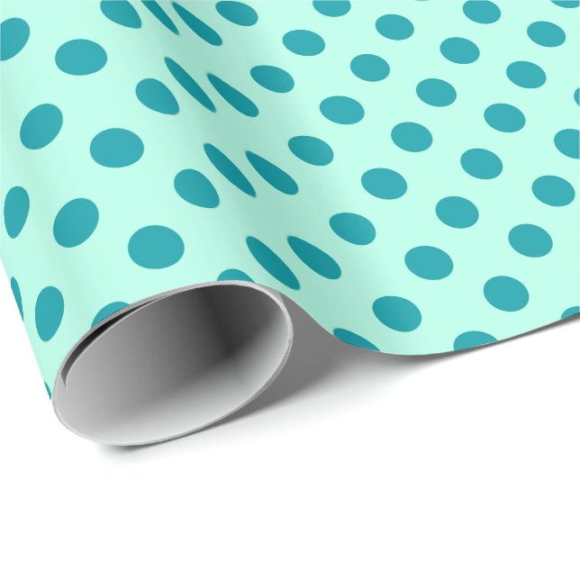 Large retro dots - turquoise on aqua wrapping paper (Roll Corner)