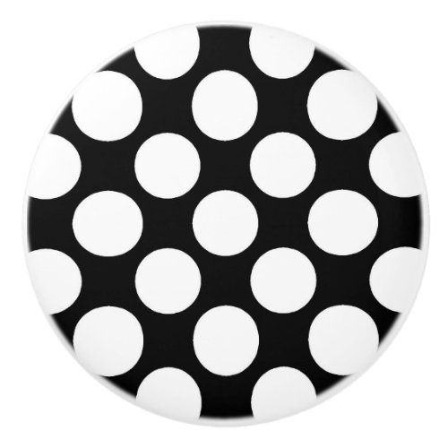 Large retro dots _ white and black ceramic knob