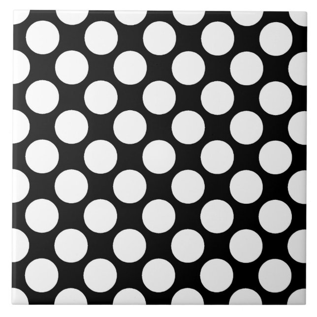 Large retro dots - white and black ceramic tile (Front)