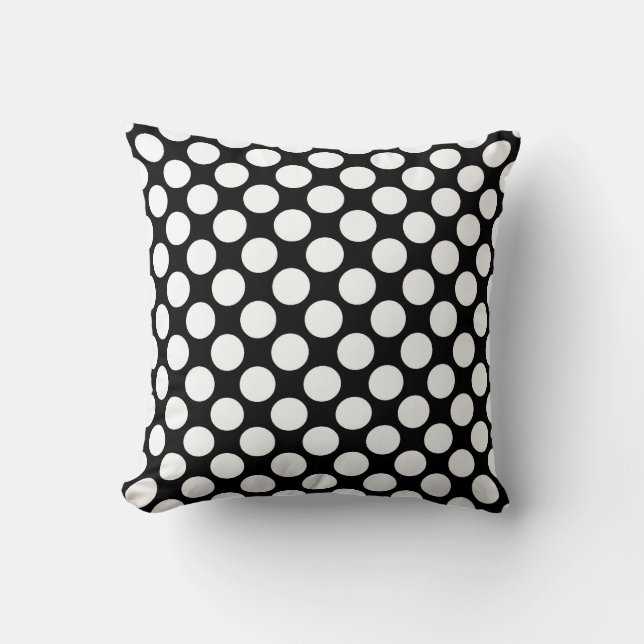 Large retro dots - white and black throw pillow (Front)