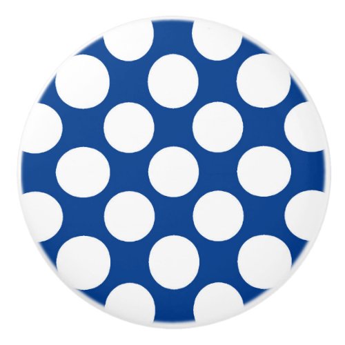 Large retro dots _ white and cobalt blue ceramic knob