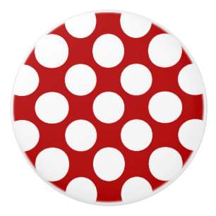 Large retro dots - white and red ceramic knob