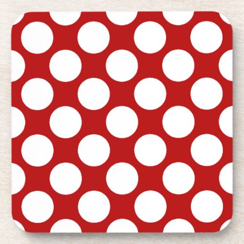 Large retro dots _ white and red drink coaster