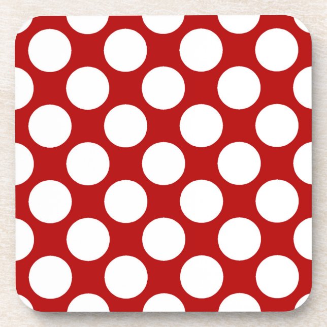 Large retro dots - white and red drink coaster (Front)