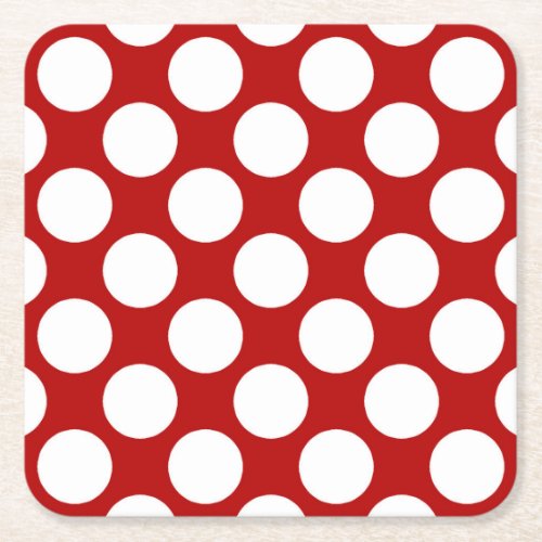 Large retro dots _ white and red square paper coaster