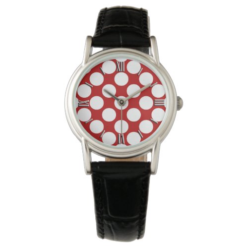 Large retro dots _ white and red watch