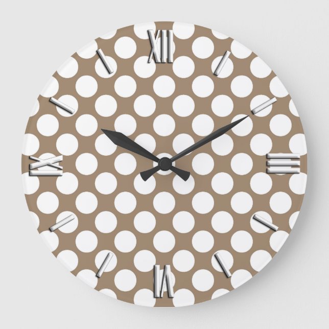 Large retro dots - white and taupe tan clock (Front)