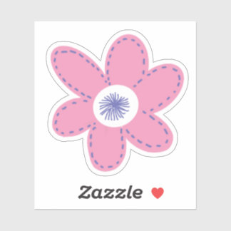 Large Retro Pink Periwinkle White Flower Sticker