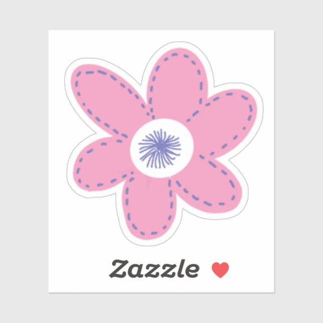 Large Retro Pink Periwinkle White Flower Sticker (Sheet)