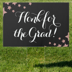 Large Rose Gold Stars Honk for the Grad Black Sign