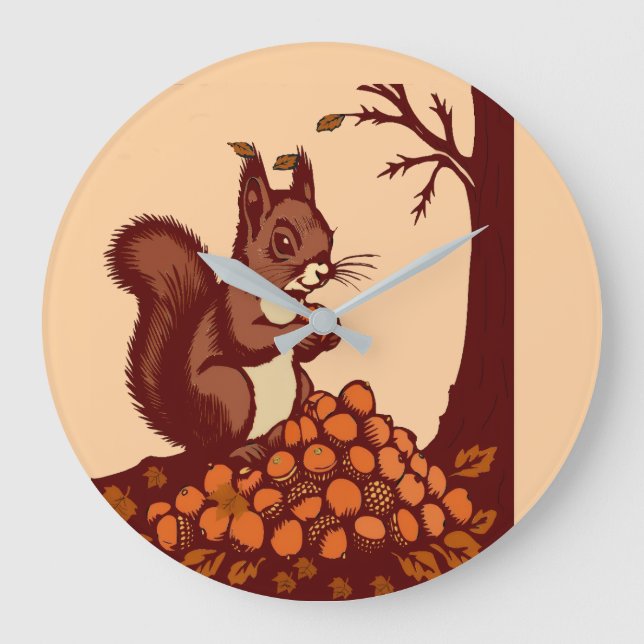 🐿️ Large Round Autumn Squirrel Clock (Front)