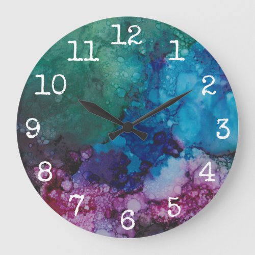 Large Round Clock Blue_Greens Inkblot