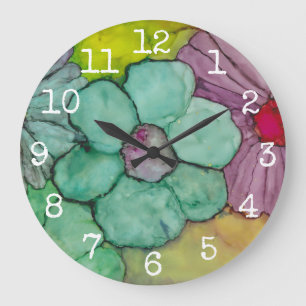 Large Round Clock "Flowers Ink"