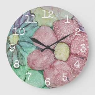 Large Round Clock "Flowers Ink 4"