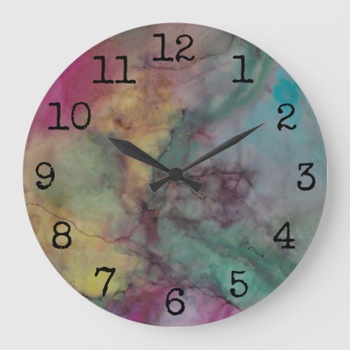Large Round Clock Pinks and Greens Inkblots