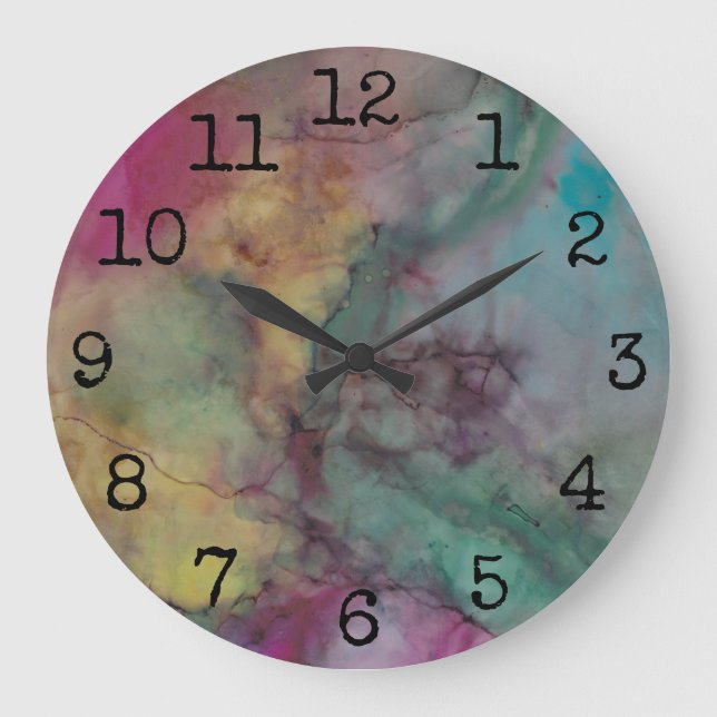 Large Round Clock "Pinks and Greens" Inkblots (Front)