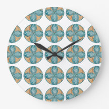 Large Round Clock with Turquoise Flower Design