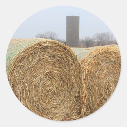 Large Round Hay Bales in a Farm Field Classic Round Sticker