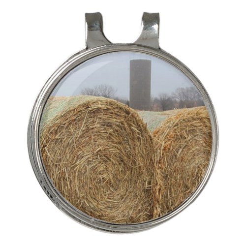 Large Round Hay Bales in a Farm Field Golf Hat Clip