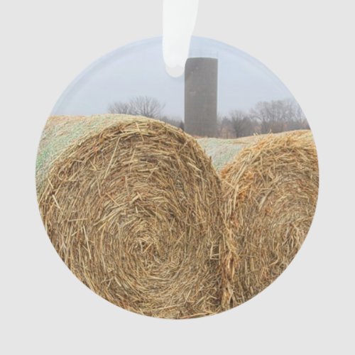 Large Round Hay Bales in a Farm Field Ornament