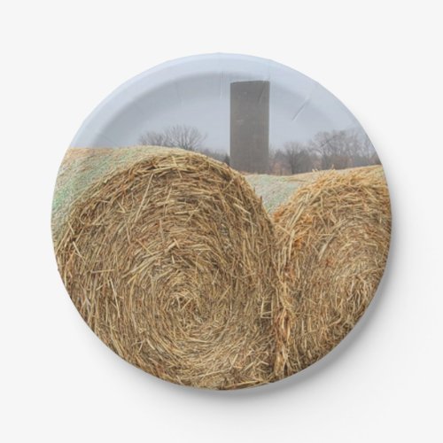 Large Round Hay Bales in a Farm Field Paper Plates